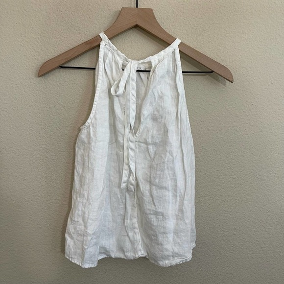 FRAME Tie Back Halter Neck Sleeveless Linen Blouse Tank Top Off White Cream XS - Picture 9 of 12